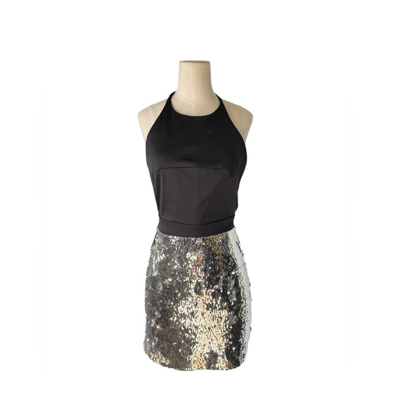 NASTY GAL Halter Black and Sequin Night Mini Dress NWT - Small - Picture 7 of 11
